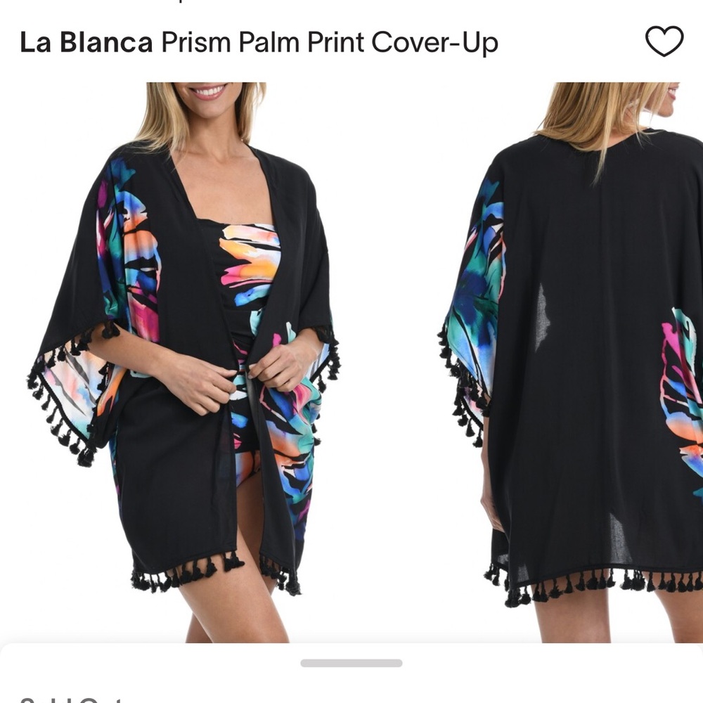 La Blanca black Kimono with vibrant floral detail and black Trim